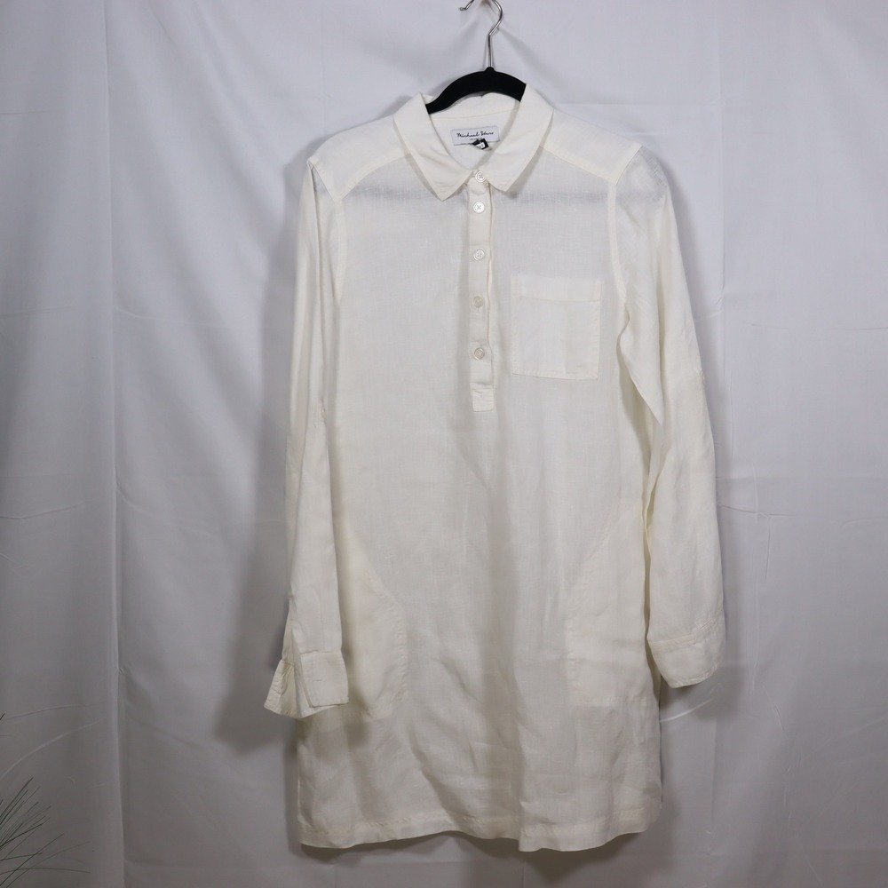 Michael Stars Linen Shirt Dress M White Womens Coastal Beach Tunic
